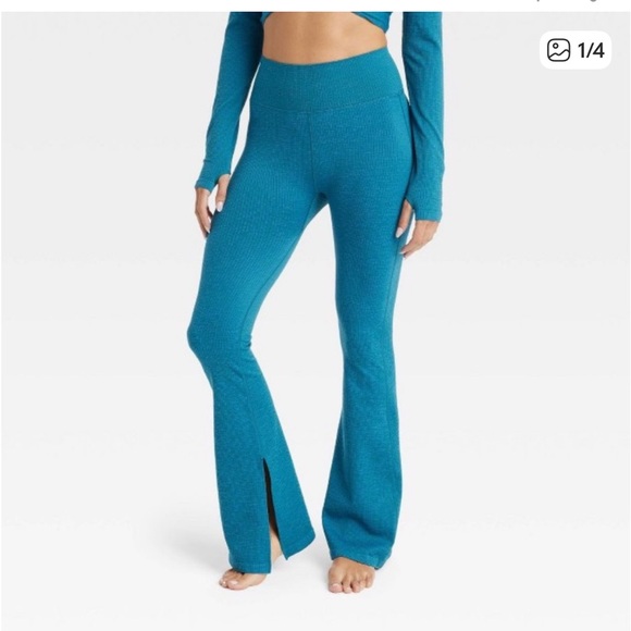 JoyLab Women's Textured Flare Leggings Teal Size XXL Split Hem Athleisure - Picture 5 of 11
